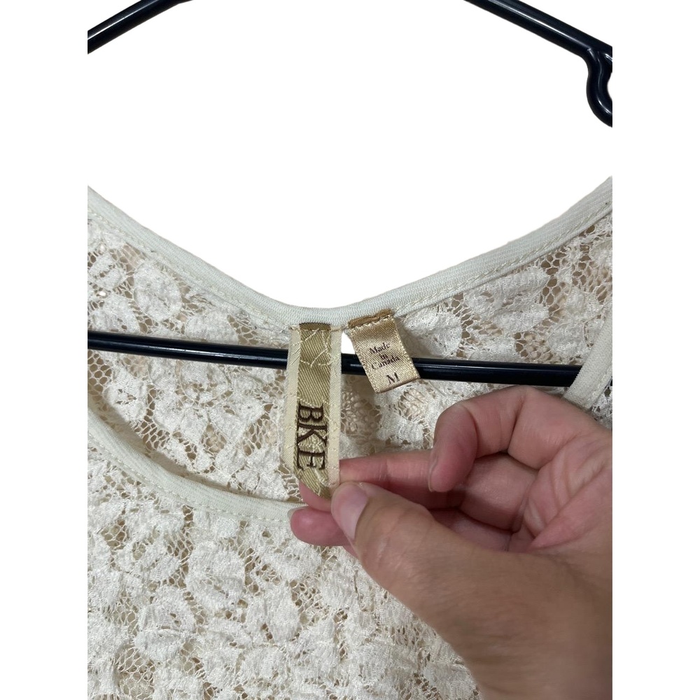 BKE Cream Lace Short Sleeve Sheer‎ Floral Pattern Top Y2K Medium - Picture 4 of 8
